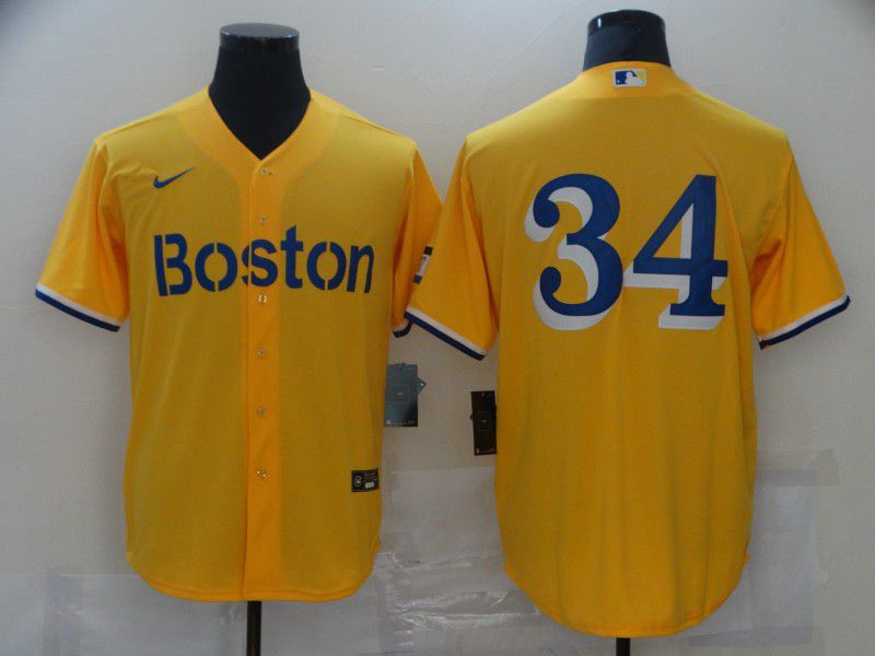 Men Boston Red Sox 34 No name Yellow Game 2021 Nike MLB Jerseys